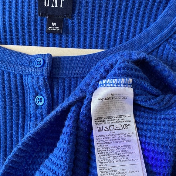 GAP Waffle Henley Long Sleeve Thermal T-Shirt – Blue – Size M - Picture 3 of 3